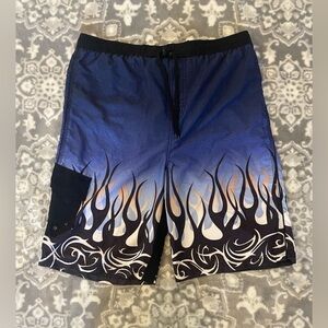 Y2K Liquid Wave "Trible Flames" Board Shorts Men's Size XL